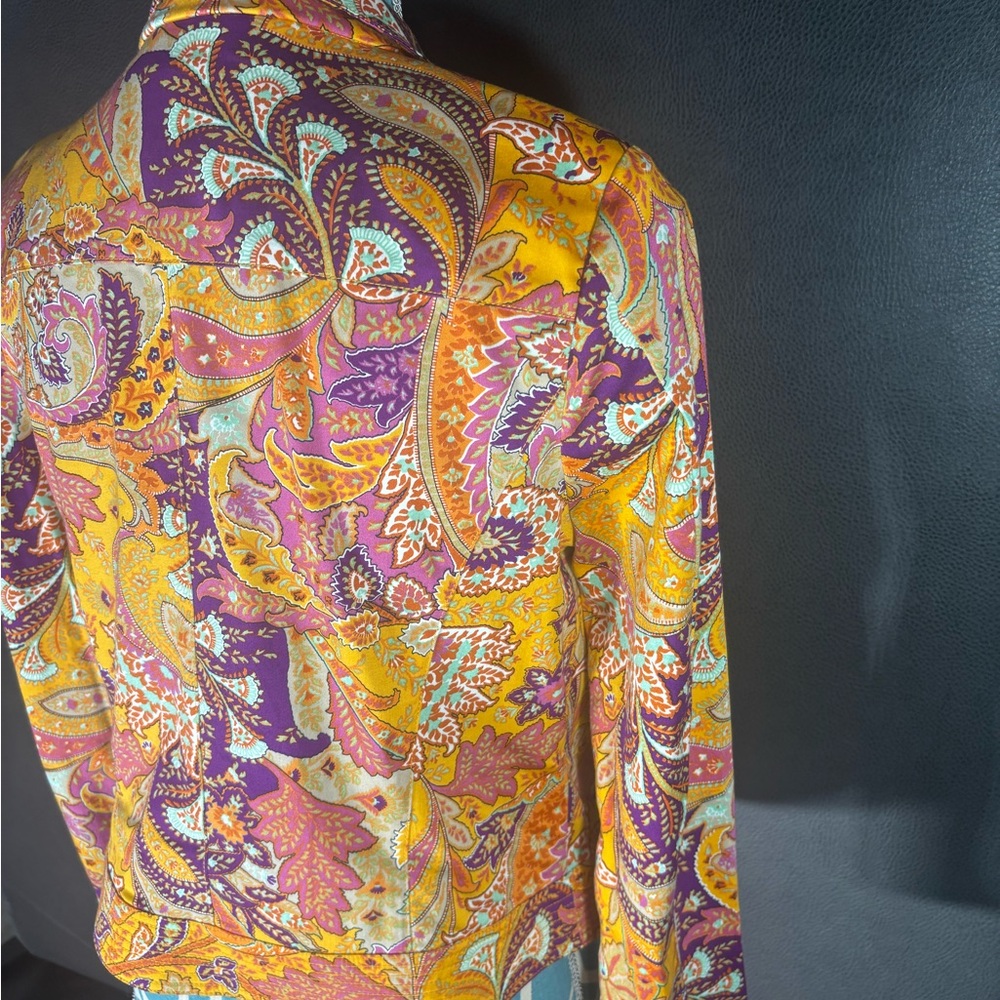 6 by Six Paisley Cropped Blazer Jacket Women’s Medium Yellow Purple Boho Cotton - Picture 5 of 10